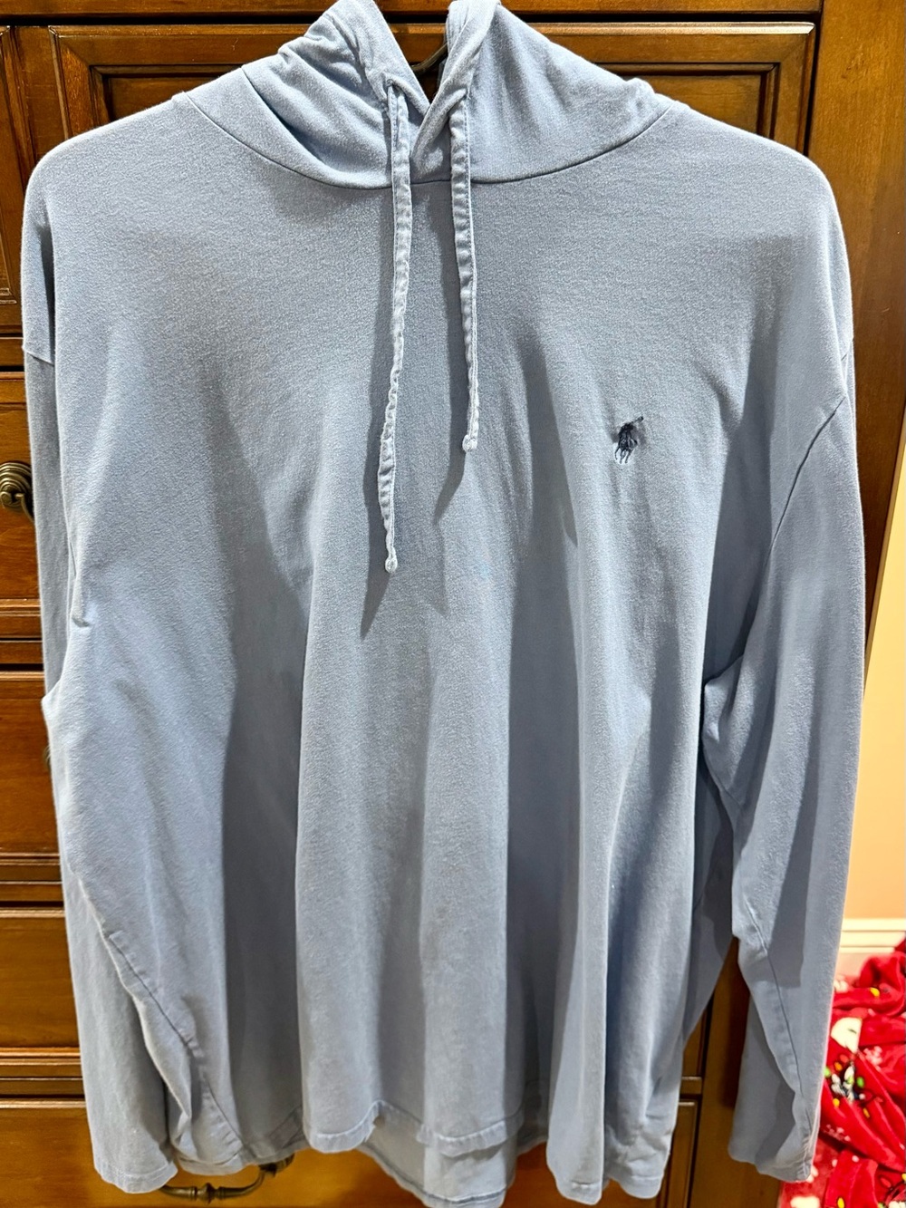 Polo by Ralph Lauren Men’s Light Blue Hooded Long-Sleeve Shirt w/ Dark Blue Logo
